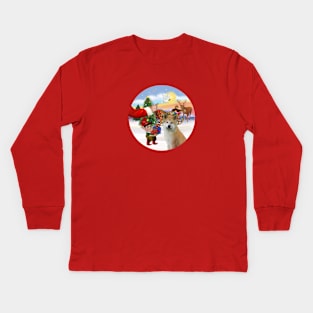 Santa Offers a Treat to His Akita Kids Long Sleeve T-Shirt